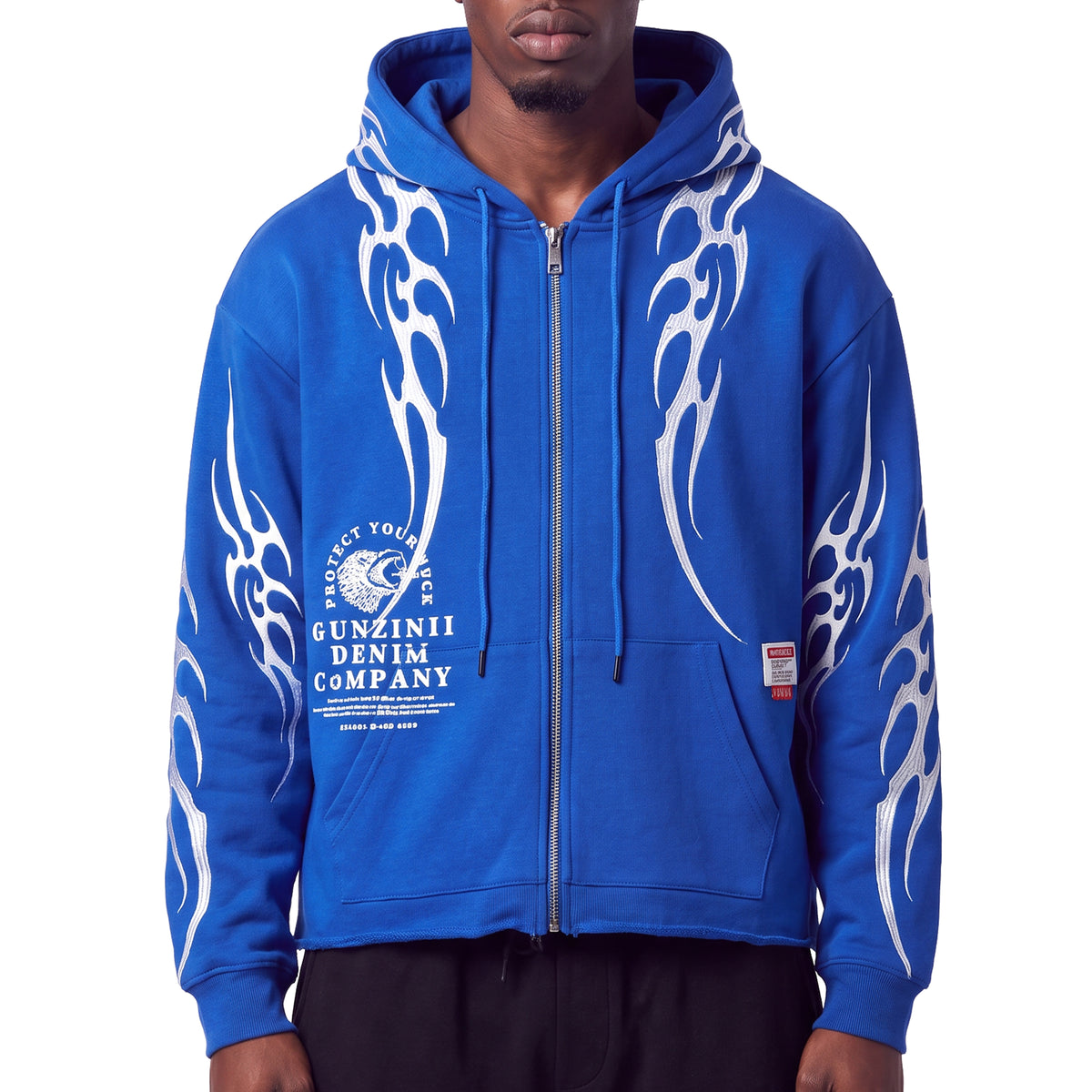 Gunzinii denim co full zip hoodie