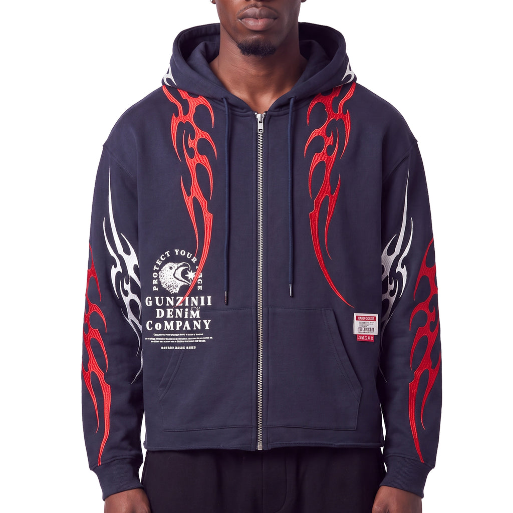 Gunzinii denim co full zip hoodie