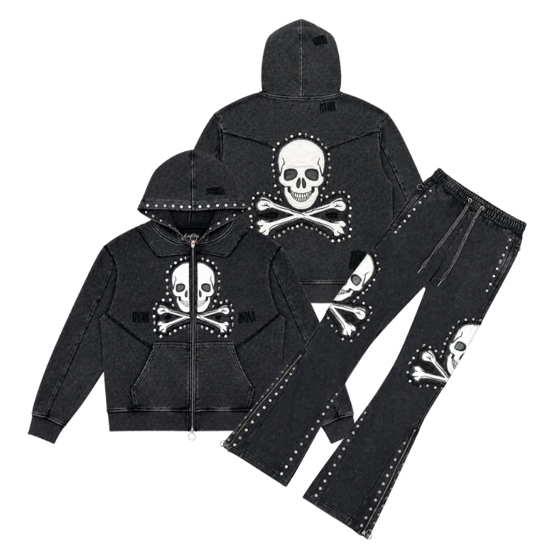 Gunzinii skull and bones french terry hoodie set