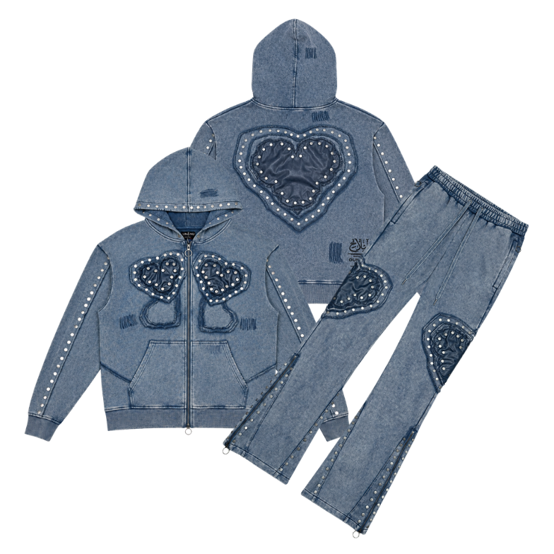 Gunzinii heart french terry hoodie set