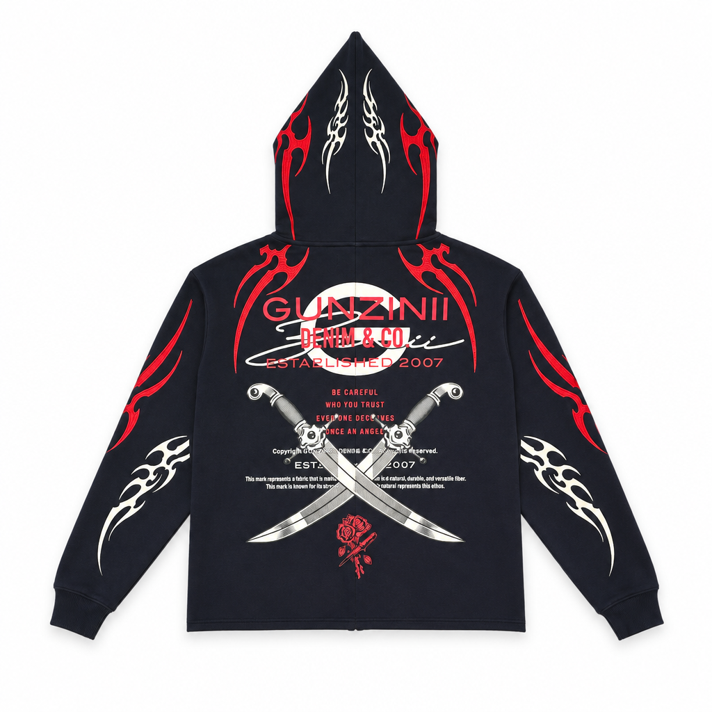 Gunzinii denim co full zip hoodie