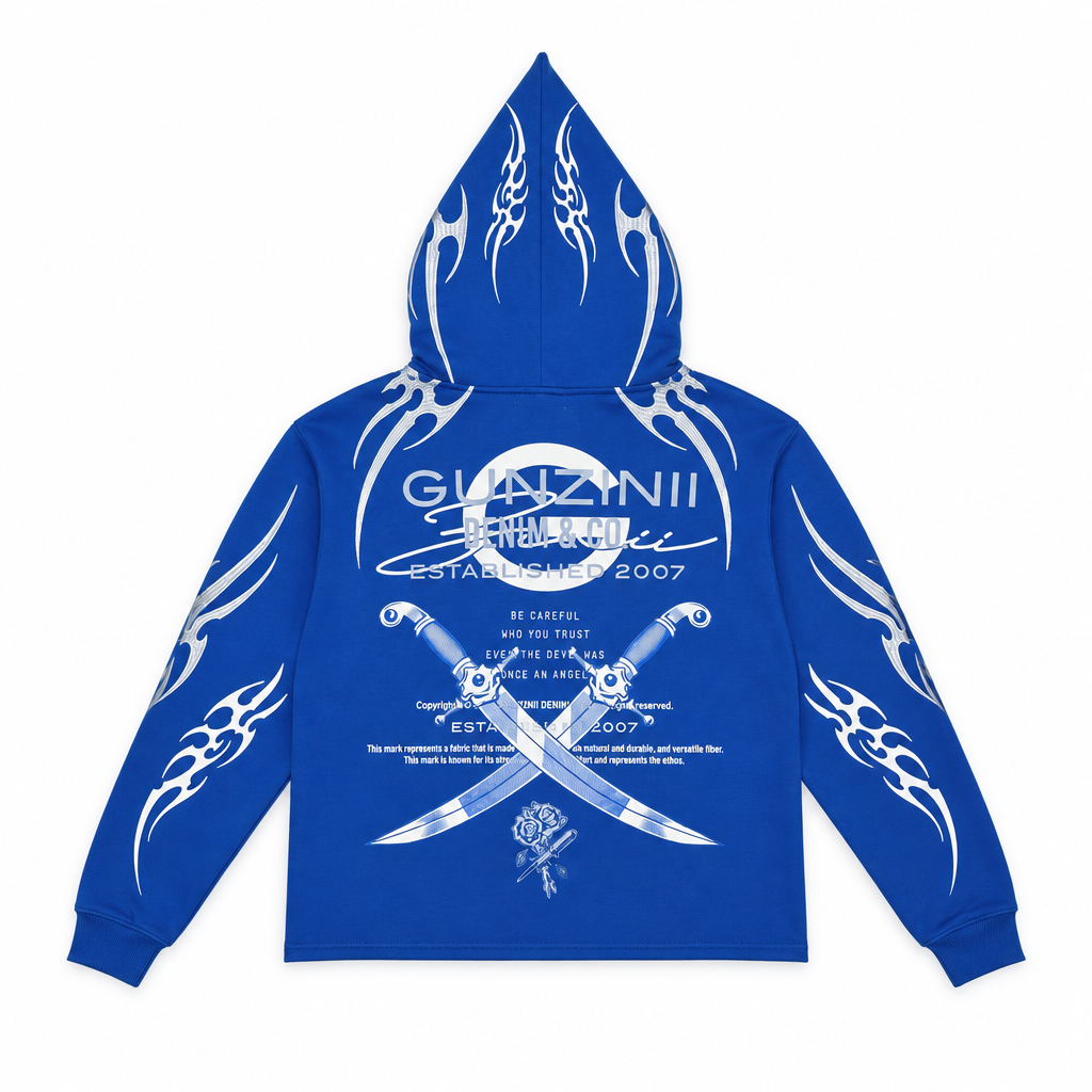 Gunzinii denim co full zip hoodie