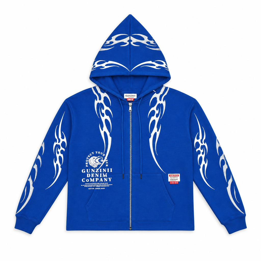 Gunzinii denim co full zip hoodie
